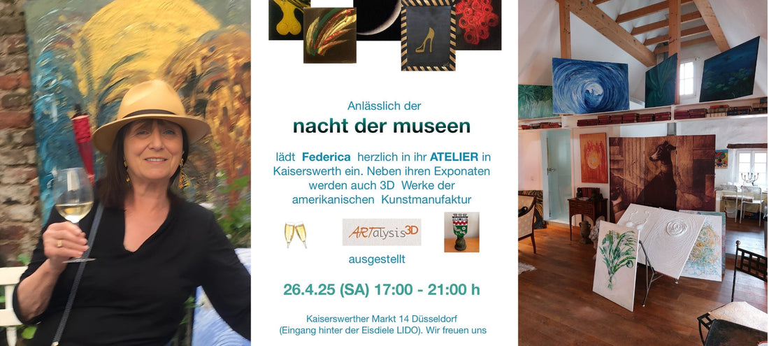 Einladung ins Atelier Federica bei der Nacht der Museen in Düsseldorf.