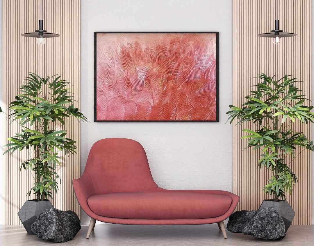 Acrylgemälde „Rote Welle“ von Federica: wellenförmige Strukturen in intensiven Rottönen auf Leinwand, 80 x 100 cm