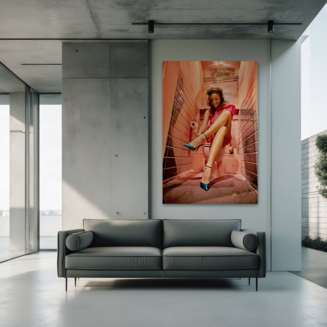 Mannomann Alina – digitales Gemälde als Print auf Leinwand, fotorealistisches Porträt in pinkem Raum, FEMARTSPACE Online-Galerie.