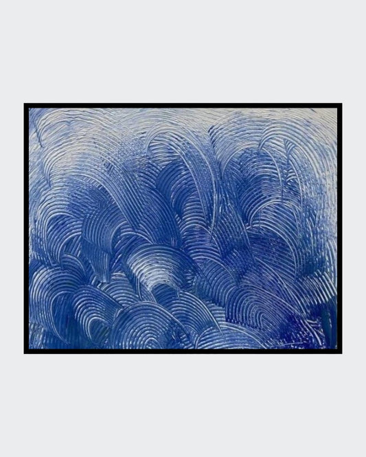 Acrylgemälde „Blaue Wellen“ von Federica: dynamische, wellenartige Strukturen in intensiven Blautönen auf Leinwand, 80 x 100 cm