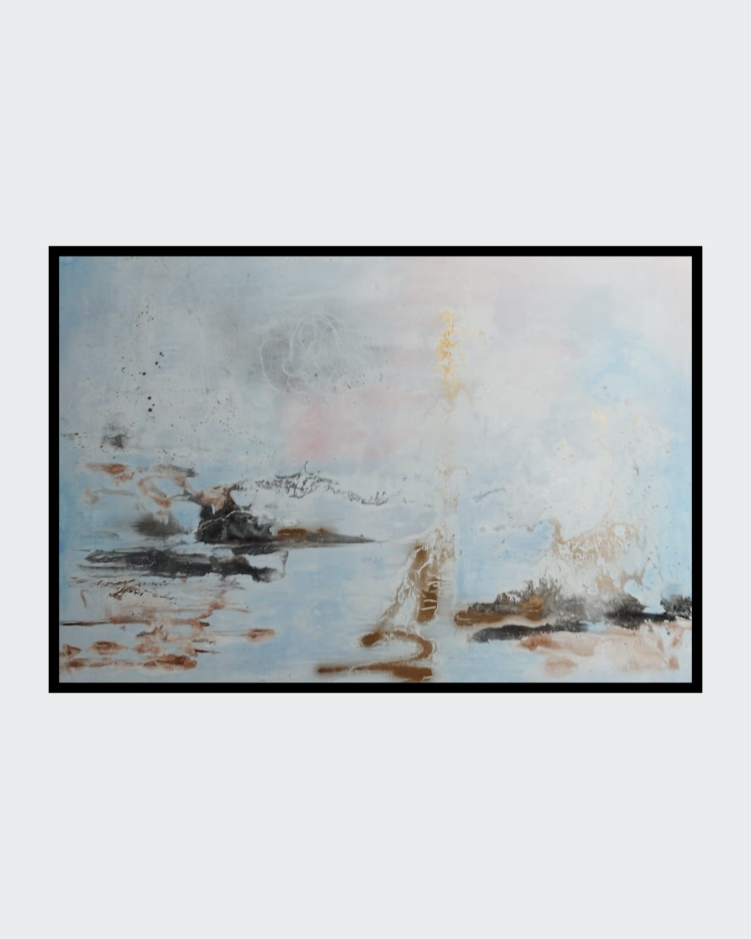 Abstraktes Gemälde "Farbharmonie" von Olga Kühn (70x100 cm). Minimalistische Mischtechnik auf Leinwand in harmonischen monochromen Farbtönen.