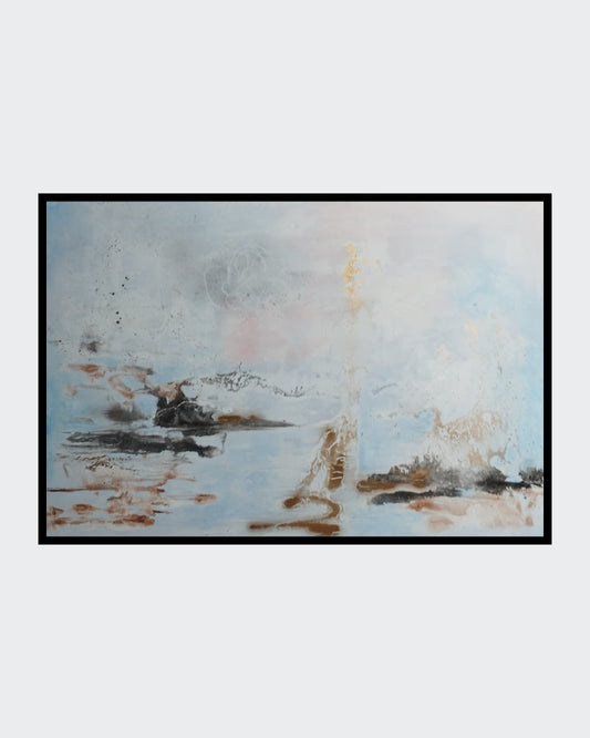 Abstraktes Gemälde "Farbharmonie" von Olga Kühn (70x100 cm). Minimalistische Mischtechnik auf Leinwand in harmonischen monochromen Farbtönen.