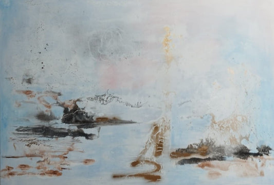 Abstraktes Gemälde "Farbharmonie" von Olga Kühn (70x100 cm). Minimalistische Mischtechnik auf Leinwand in harmonischen monochromen Farbtönen.