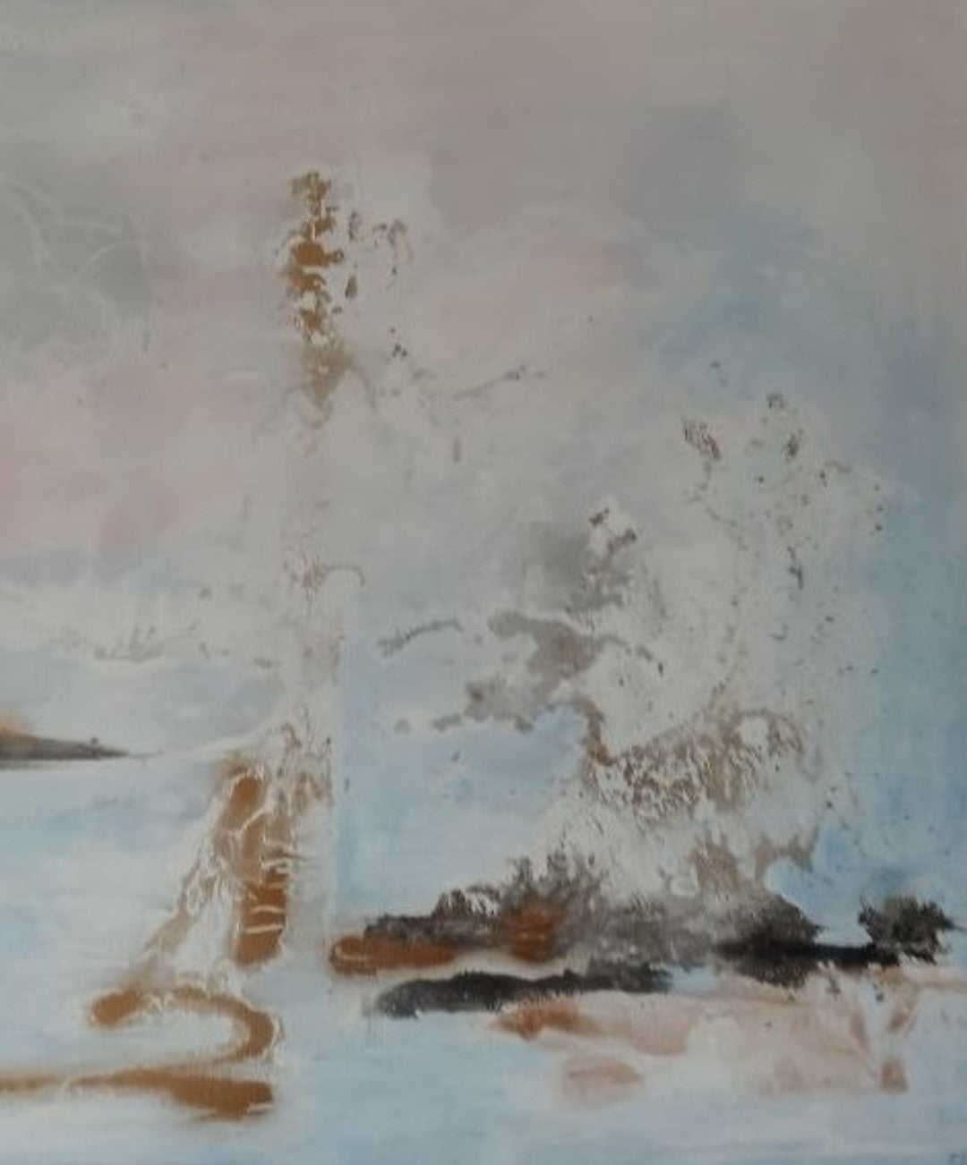 Abstraktes Gemälde "Farbharmonie" von Olga Kühn (70x100 cm). Minimalistische Mischtechnik auf Leinwand in harmonischen monochromen Farbtönen.