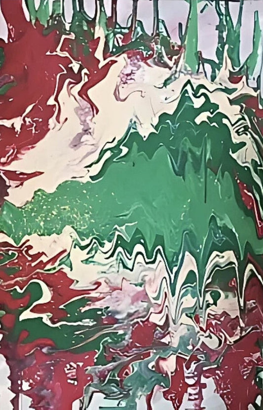 Acrylgemälde „Viva Italia“ von Federica: Rot, Grün und Weiß in fließender Pouring-Technik, dynamische Strukturen auf Leinwand, 60 x 40 cm