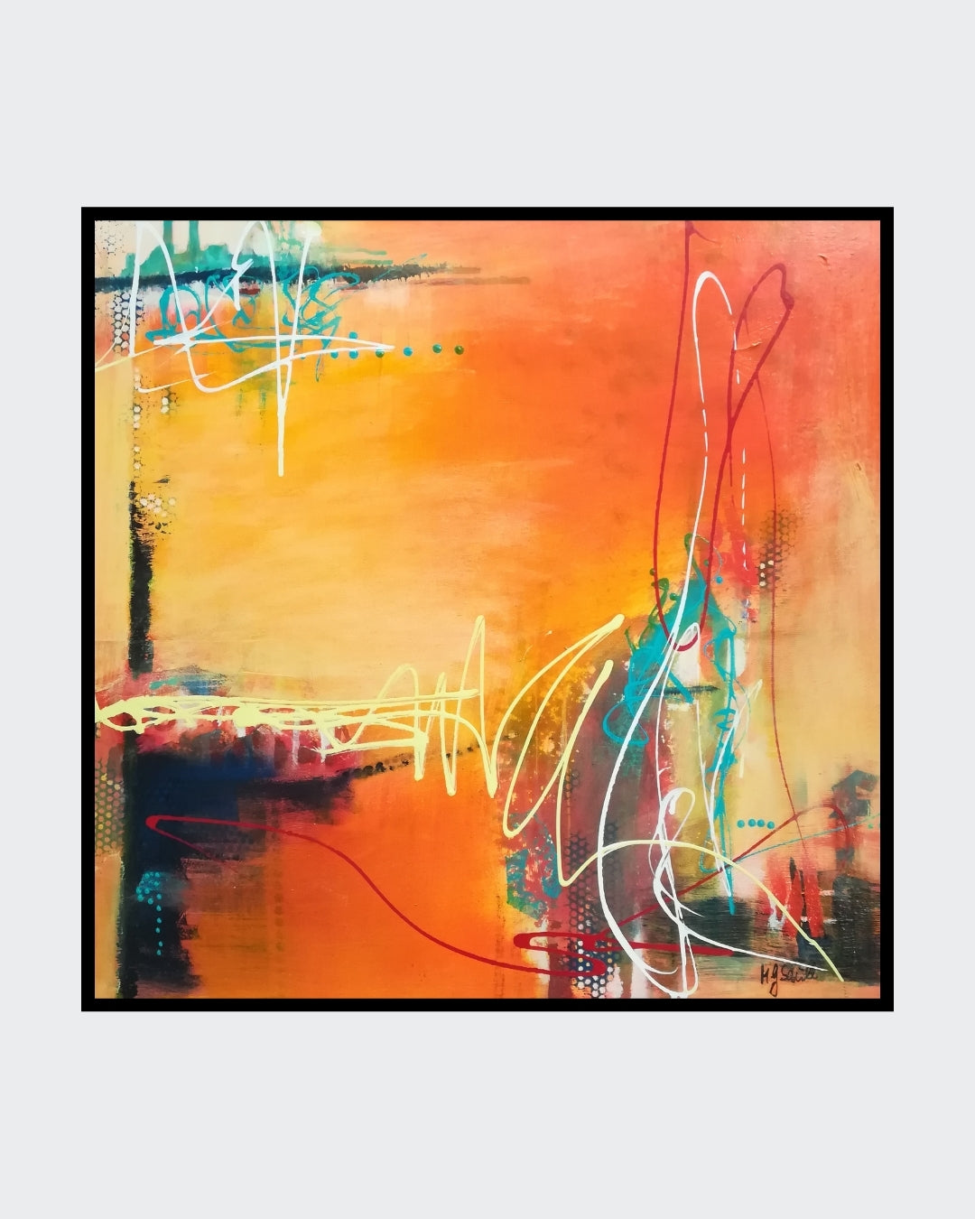 Ein abstraktes Gemälde in einer Vielzahl von Farben und Formen. Das Werk wirkt lebendig und dynamisch. Die Künstlerin Marlis G Schill verwendet eine Acryl-Collage-Technik, um interessante Strukturen und eine besondere Haptik zu erzeugen.