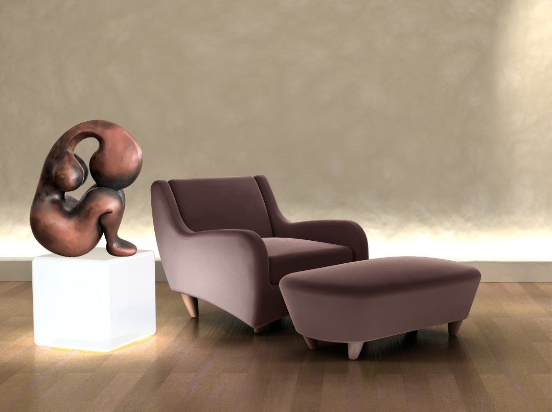 Bronze patinierte Skulptur 'Nora' von Amos Plaut. Abstrakte, organische Form mit sanften Rundungen. Höhe 24 cm.