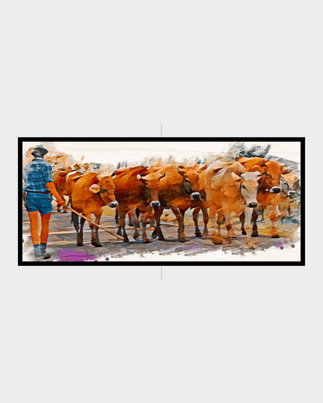 „Eine Kuhherde mit Hirte“ – Kunstfotografie von Ralf Sempf. Eine Gruppe Kühe wird von einem Hirten durch das Stillachtal geführt, in warmen Erdtönen künstlerisch verfremdet.