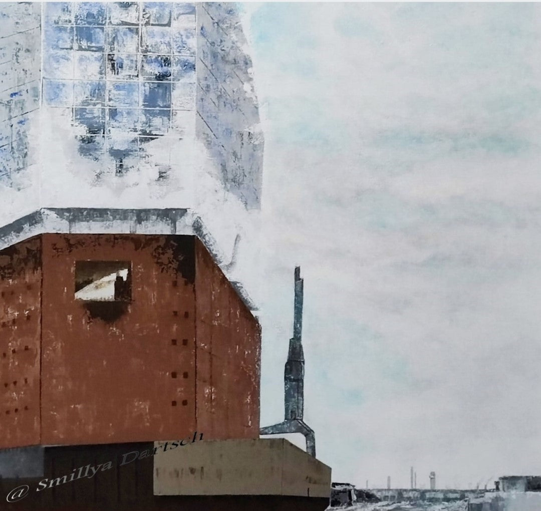 Handgemaltes Acrylgemälde "Elbphilharmonie Hamburg" von Smillya Dartsch. Ein Unikat, das die ikonische Architektur und ihre Verbindung zum Himmel einfängt.