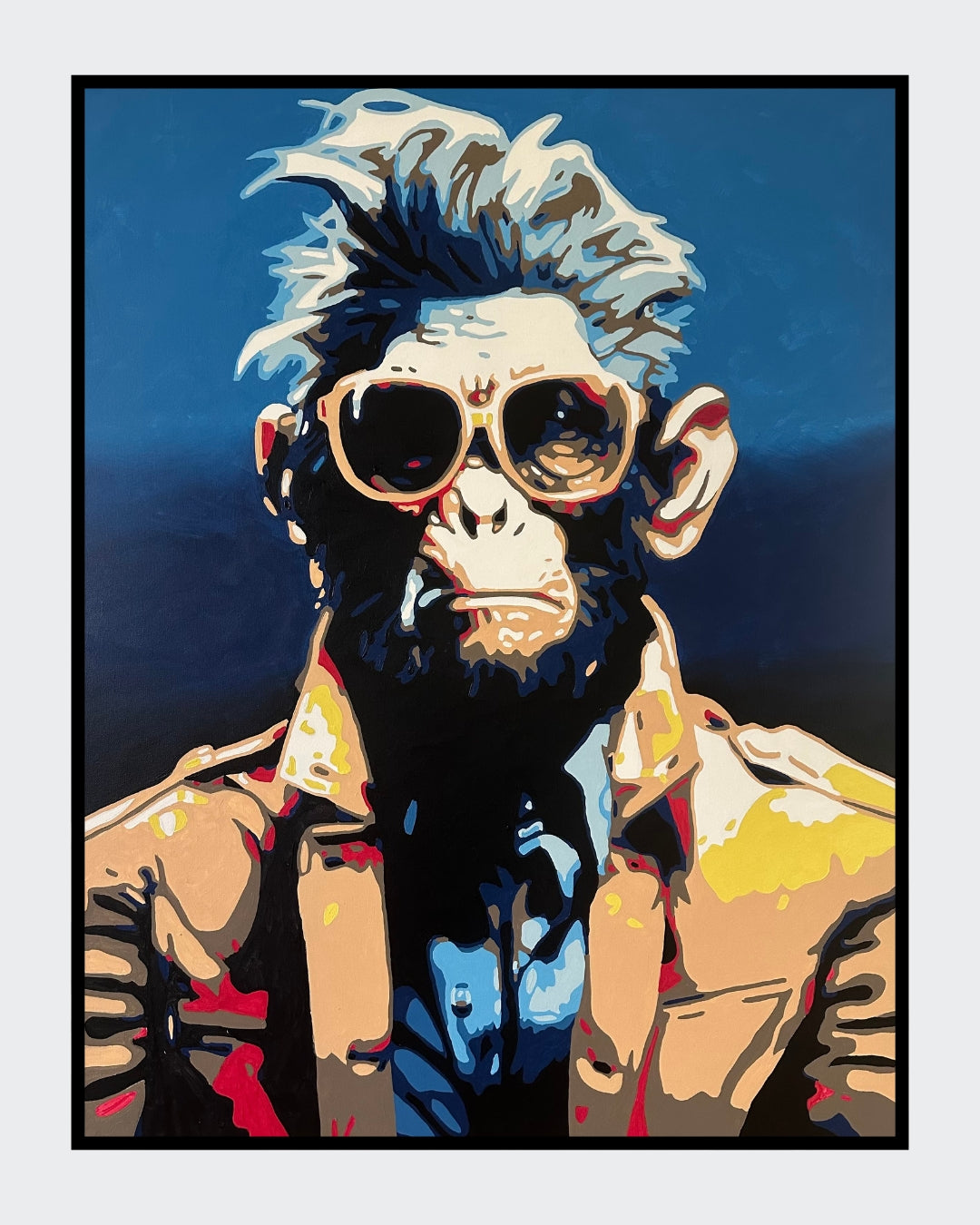 Kunstwerk „Giovanni“ von Sabine Hoch-Himmighofen – italienischer Pop-Art-Affe als Fine Art Print oder Leinwand-Digigrafie.