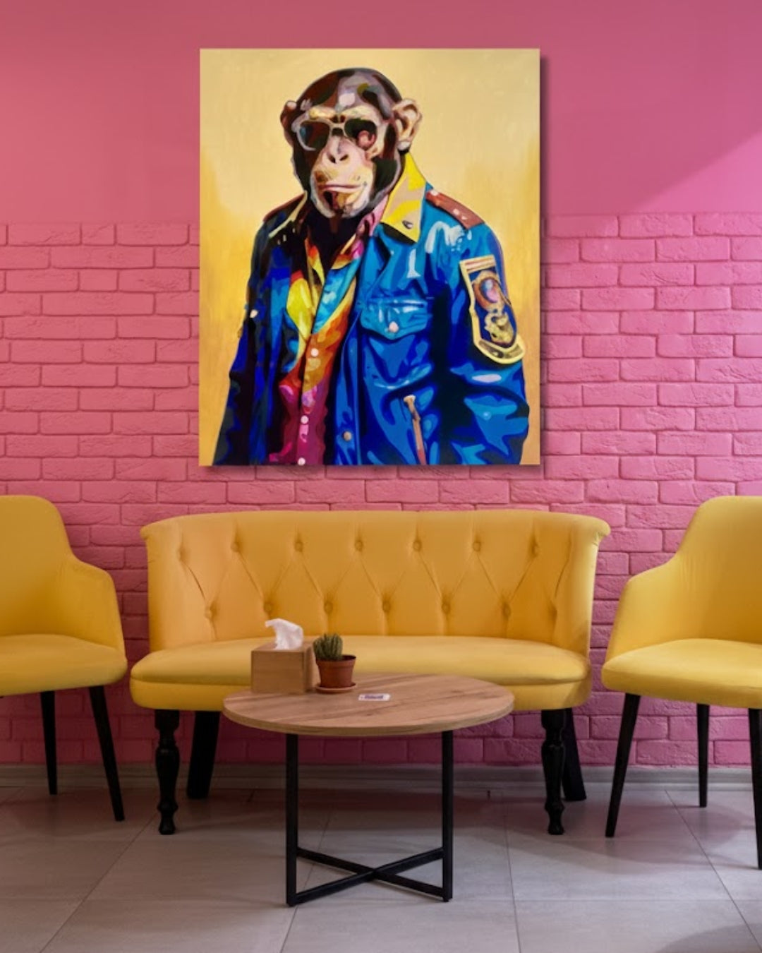 Kunstwerk „Eric“ von Sabine Hoch-Himmighofen – markanter Pop-Art-Affe als Fine Art Print oder Digigrafie auf Leinwand.