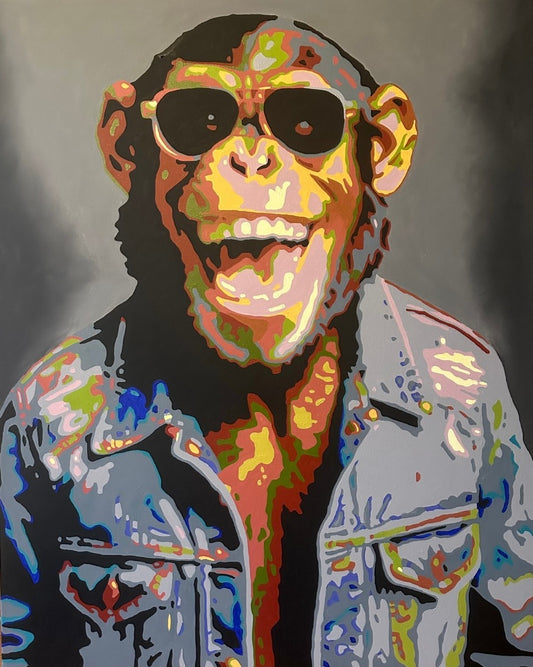 Pop-Art-Affe „Ralle“ von Sabine Hoch-Himmighofen – 80er-Jahre-Kunstwerk als Fine Art Print oder Digigrafie auf Leinwand.