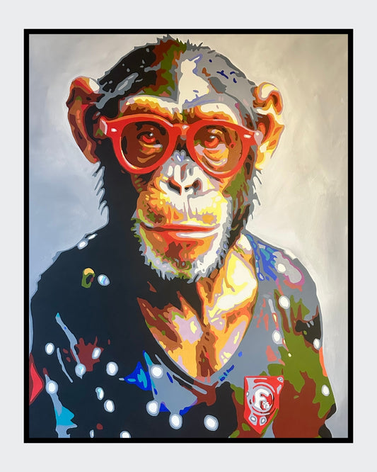 Pop-Art-Kunstwerk „Annemie“ von Sabine Hoch-Himmighofen – Affenlady mit Fortuna-Trikot als Fine Art Print oder Leinwandbild.