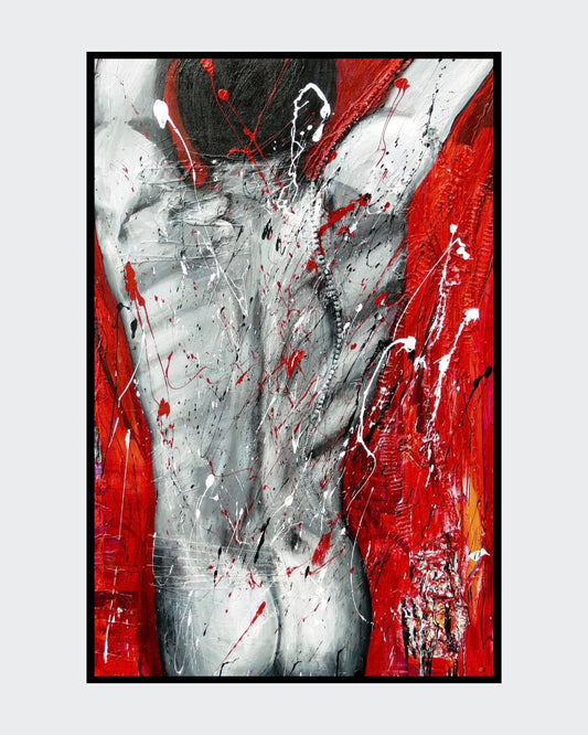 Abstraktes Gemälde "Stark" von Kaja Schäfer. Öl auf Leinwand, 160x90 cm. Mischtechnik mit Acryl, Spachtelmasse und Metall. Dynamische Komposition mit starken Farben und Texturen.