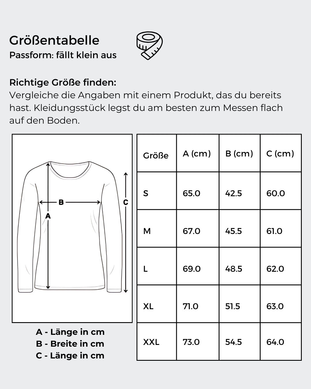 Größentabelle von: Ein schwarzes Langarmshirt mit einem Kunstwerk auf der Vorderseite. Das Motiv zeigt ein stilisiertes Gesicht, halb menschlich, halb futuristisch, mit der gelb-grünen Botschaft „Ich bin so 'PERFEKT' wie ich will“. Mode von "Soulfashion Lyrikherz & Springer" - erhältlich bei FEMARTSPACE - Artshop.