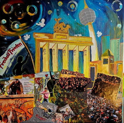 Gemälde "Frieden und Freiheit" von Carina Teufel, zeigt eine abstrakte Darstellung von harmonischen Elementen, die Frieden und grenzenlose Freiheit symbolisieren. 