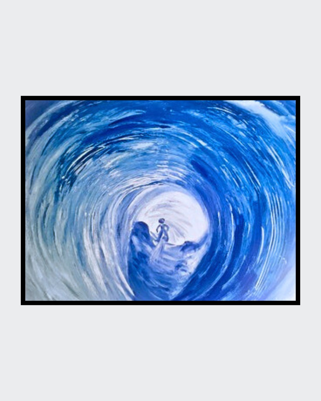 Acrylgemälde „Gletscherhöhle“ von Federica: abstrakte Komposition in Blau- und Weißtönen mit fließenden Strukturen auf Leinwand, 90 x 110 cm