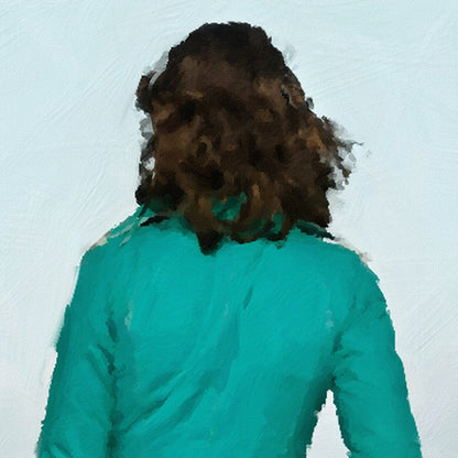 
Das Kunstwerk "War's das?" des Künstlers nostrokesbitte ist ein digitales Gemälde im Stil des Fotorealismus. Es zeigt eine Frau von hinten, die in der Mitte eines breiten, asphaltierten Weges steht und einen kleinen Koffer hält. Sie trägt einen türkisfarbenen Mantel und blickt auf einen weiten, klaren Himmel. Die gesamte Szene ist in den sanften, gedeckten Farbtönen einer Morgenstimmung gehalten. Das Gemälde wurde auf Leinwand gedruckt und ist in limitierter Auflage in der Online-Galerie FEMARTSPACE erhält