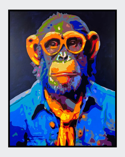 Farbstarkes Pop-Art-Porträt eines Affen mit Brille – „Elton“ von Sabine Hoch-Himmighofen, limitierte Edition als Fine Art Print oder Leinwanddruck.