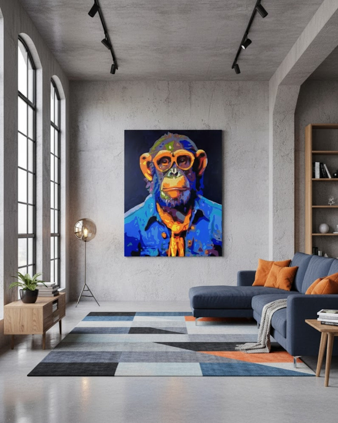 Farbstarkes Pop-Art-Porträt eines Affen mit Brille – „Elton“ von Sabine Hoch-Himmighofen, limitierte Edition als Fine Art Print oder Leinwanddruck.
