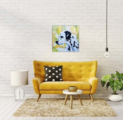 Acrylgemälde eines Dalmatiners von Smillya Dartsch – detailgetreu gemalt, mit lebendigen Kontrasten und einer Schutzfirnis für brillante Farbkraft.