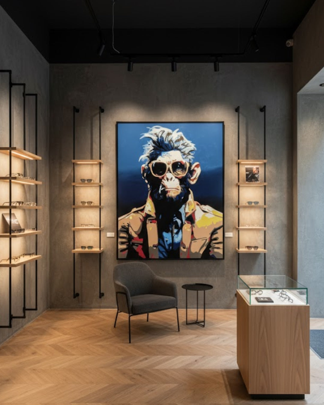 Kunstwerk „Giovanni“ von Sabine Hoch-Himmighofen – italienischer Pop-Art-Affe als Fine Art Print oder Leinwand-Digigrafie.