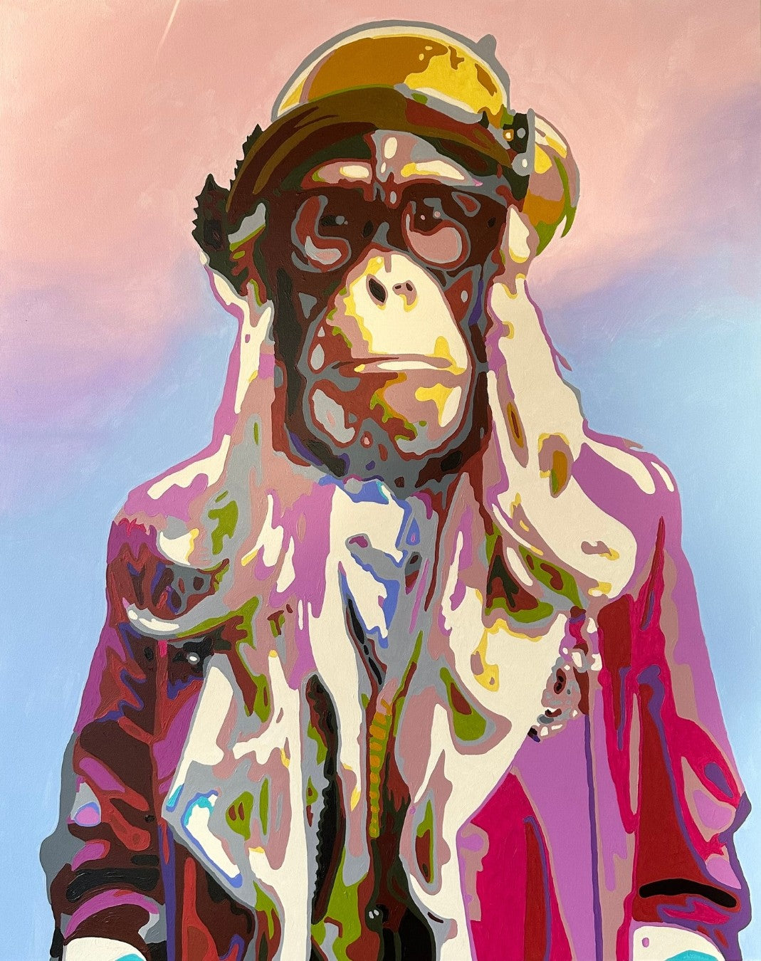 Pop-Art-Kunstwerk „Marylin“ von Sabine Hoch-Himmighofen – elegante Affenlady als Fine Art Print oder Digigrafie auf Leinwand.