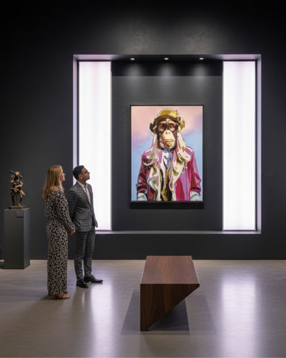 Pop-Art-Kunstwerk „Marylin“ von Sabine Hoch-Himmighofen – elegante Affenlady als Fine Art Print oder Digigrafie auf Leinwand.