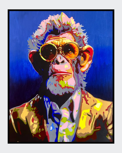 Kunstwerk „Konrad“ von Sabine Hoch-Himmighofen – Business-Pop-Art-Affe als Fine Art Print oder Leinwand-Digigrafie.