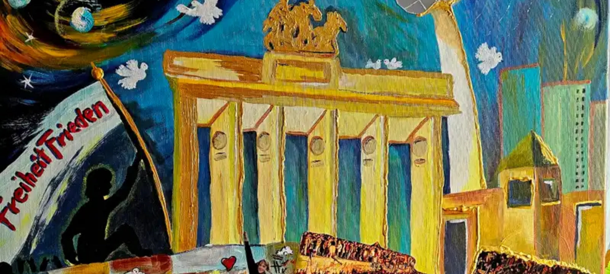 Gemälde "Frieden und Freiheit" von Carina Teufel, zeigt eine abstrakte Darstellung von harmonischen Elementen, die Frieden und grenzenlose Freiheit symbolisieren.